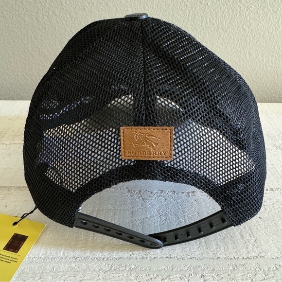NWT BURBERRY Hat Black White Check Plaid Mesh Back Baseball Cap - Picture 2 of 8